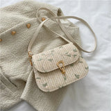 Lace Flower Shoulder Crossbody Bag Straw Beach Handbag