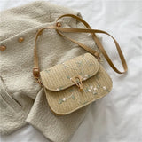 Lace Flower Shoulder Crossbody Bag Straw Beach Handbag