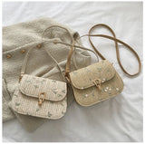 Lace Flower Shoulder Crossbody Bag Straw Beach Handbag