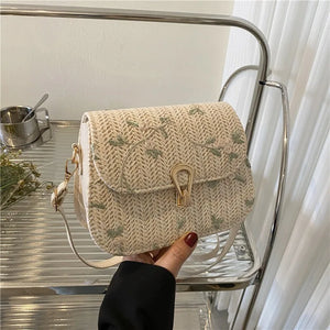 Lace Flower Shoulder Crossbody Bag Straw Summer Beach Shopper Bag