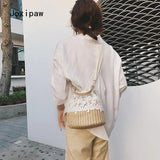 Summer Straw Bucket Bag for Women Woven Crossbody Handbag