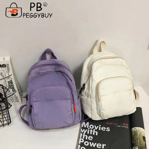 Ladies Solid Canvas Travel Backpack Large Capacity Knapsack