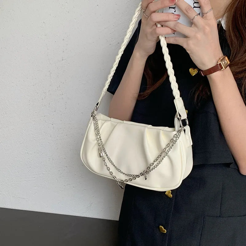 Chain Shoulder Bags for Women, Pleated Handbags Small Messenger Bags