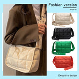 Quilted Cotton Crossbody Bag Rhombus Pattern Adjustable Strap Purse