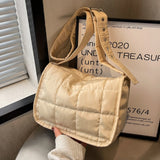 Quilted Cotton Crossbody Bag - Solid Rhombus Pattern - Adjustable Strap