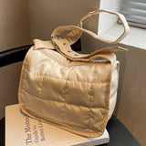 Quilted Cotton Crossbody Bag - Solid Rhombus Pattern - Adjustable Strap