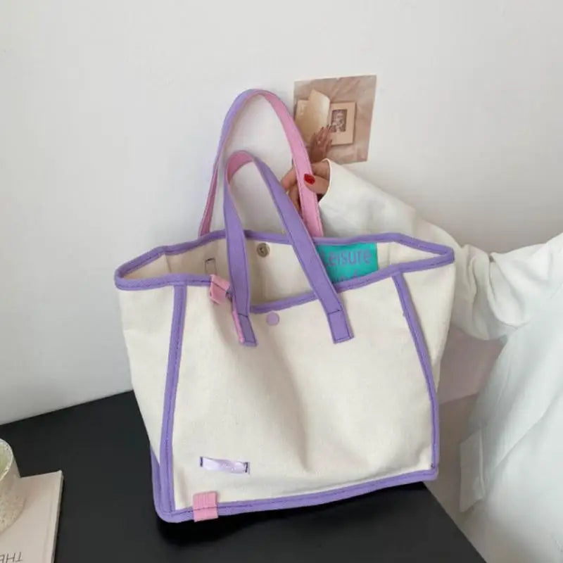 Canvas Letters Tote Bag Large Capacity Women Shoulder Bag