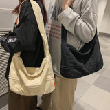 Canvas Messenger Bag Large Shopping Unisex Student Shoulder Solid Handbag
