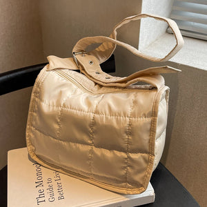 Quilted Cotton Messenger Bag - Solid Rhombus Pattern - Adjustable Strap