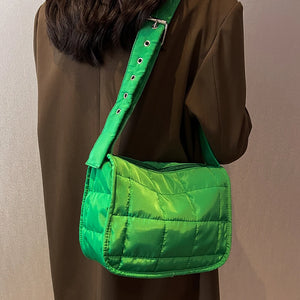 Quilted Cotton Messenger Bag - Solid Rhombus Pattern - Adjustable Strap