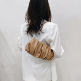 Ladies Cloud Pleated Handbag PU Leather Tote