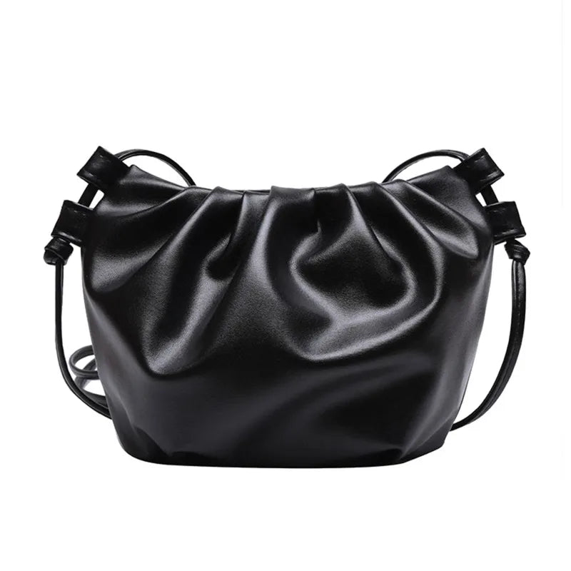 Pleated Messenger Bag Women Solid Zipper Cloud Bag for Girls