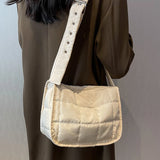 Quilted Cotton Crossbody Hand Bag Solid Adjustable Strap