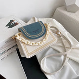 Women's Small Bag Chain Handle Embroidered Trim Contrast Messenger Bag
