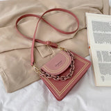 Women's Small Bag Chain Handle Embroidered Trim Contrast Messenger Bag