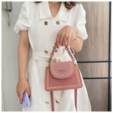 Women's Small Bag Chain Handle Embroidered Trim Contrast Messenger Bag