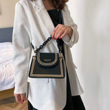 Women's Small Bag Chain Handle Embroidered Trim Contrast Messenger Bag