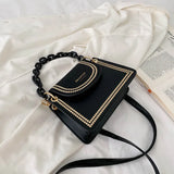 Women's Small Bag Chain Handle Embroidered Trim Contrast Messenger Bag