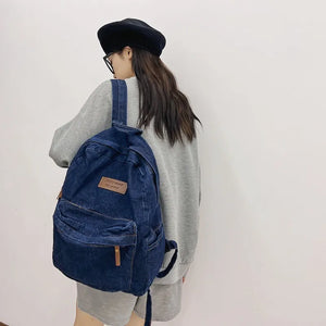 Soft Canvas School Backpack Denim Boy Girl Travel Student Bag
