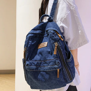 Soft Canvas School Backpack Denim Student Bag Male Female College Men Women Bags