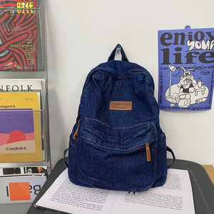 Soft Canvas School Backpack Denim Boy Girl Travel Student Bag