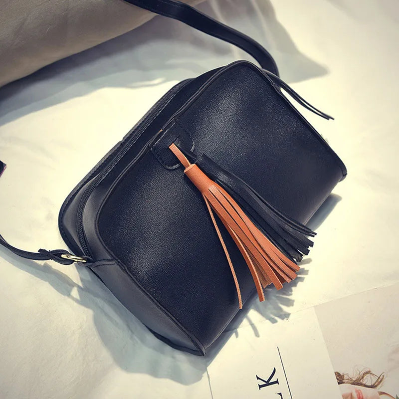 Small Tassel Handbag Flap PU Leather Shoulder Bag
