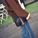 Small Tassel Handbag Flap PU Leather Shoulder Bag