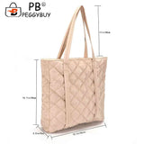 Large Capacity Cotton Padded Tote Handbag Rhombus Pattern