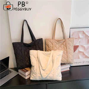 Large Capacity Cotton Padded Tote Handbag Rhombus Pattern