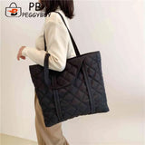 Large Capacity Cotton Padded Tote Handbag Rhombus Pattern