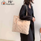 Large Capacity Cotton Padded Tote Handbag Rhombus Pattern