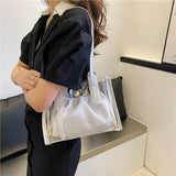 Women's PVC Transparent Shopping Bag PU Jelly Tote Shoulder Beach Handbag