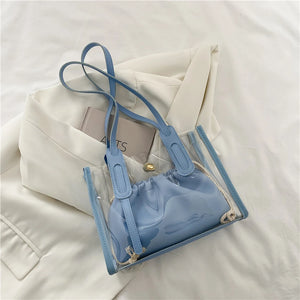 Women's PVC Transparent Shopping Bag PU Jelly Tote Shoulder Beach Handbag