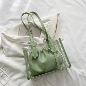 Women's PVC Transparent Shopping Bag PU Jelly Tote Shoulder Beach Handbag