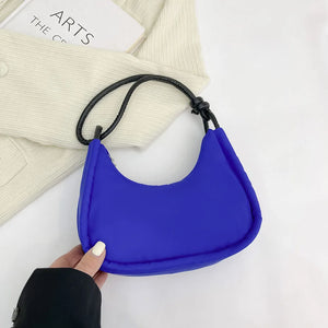 Nylon Shoulder Bag Solid Half Moon Crescent Handbag