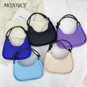 Nylon Shoulder Bag Solid Half Moon Crescent Handbag