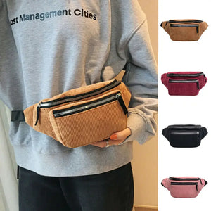 Corduroy Chest Bag Women Causal Bum Bag Waist Pack Money Travel Holiday Pouch