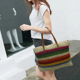 Rainbow Lady Handbag Beach Straw Bag
