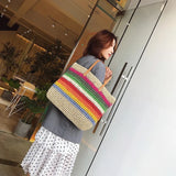 Rainbow Lady Handbag Shoulder Straw Bag Beach Version