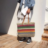 Rainbow Lady Handbag Shoulder Straw Bag Beach Version