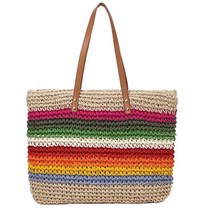 Rainbow Lady Handbag Shoulder Straw Bag Beach Version