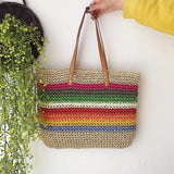 Rainbow Lady Handbag Shoulder Straw Bag Beach Version