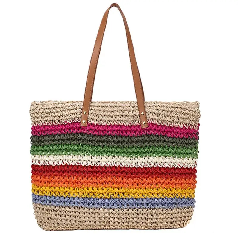Rainbow Lady Handbag Shoulder Straw Bag Beach Version