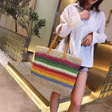 Rainbow Lady Handbag Shoulder Straw Bag Beach Version