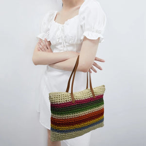 Rainbow Lady Handbag Beach Straw Bag