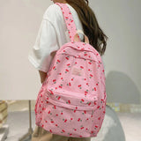 Lady Leisure College Backpack Pink Floral Print Student Bag Travel Book Laptop