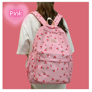 Lady Leisure College Backpack Pink Floral Print Student Bag Travel Book Laptop