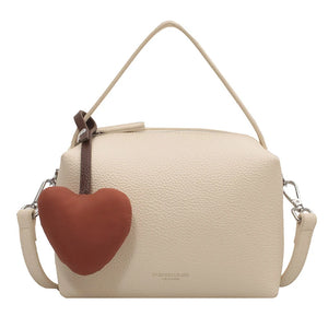 Women's Solid Handbags w/ Love Pendant, Leather Crossbody Bag