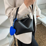 Women's Solid Handbags w/ Love Pendant, Leather Crossbody Bag