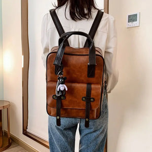 Lady Student Backpack PU Leather Waterproof School Bag